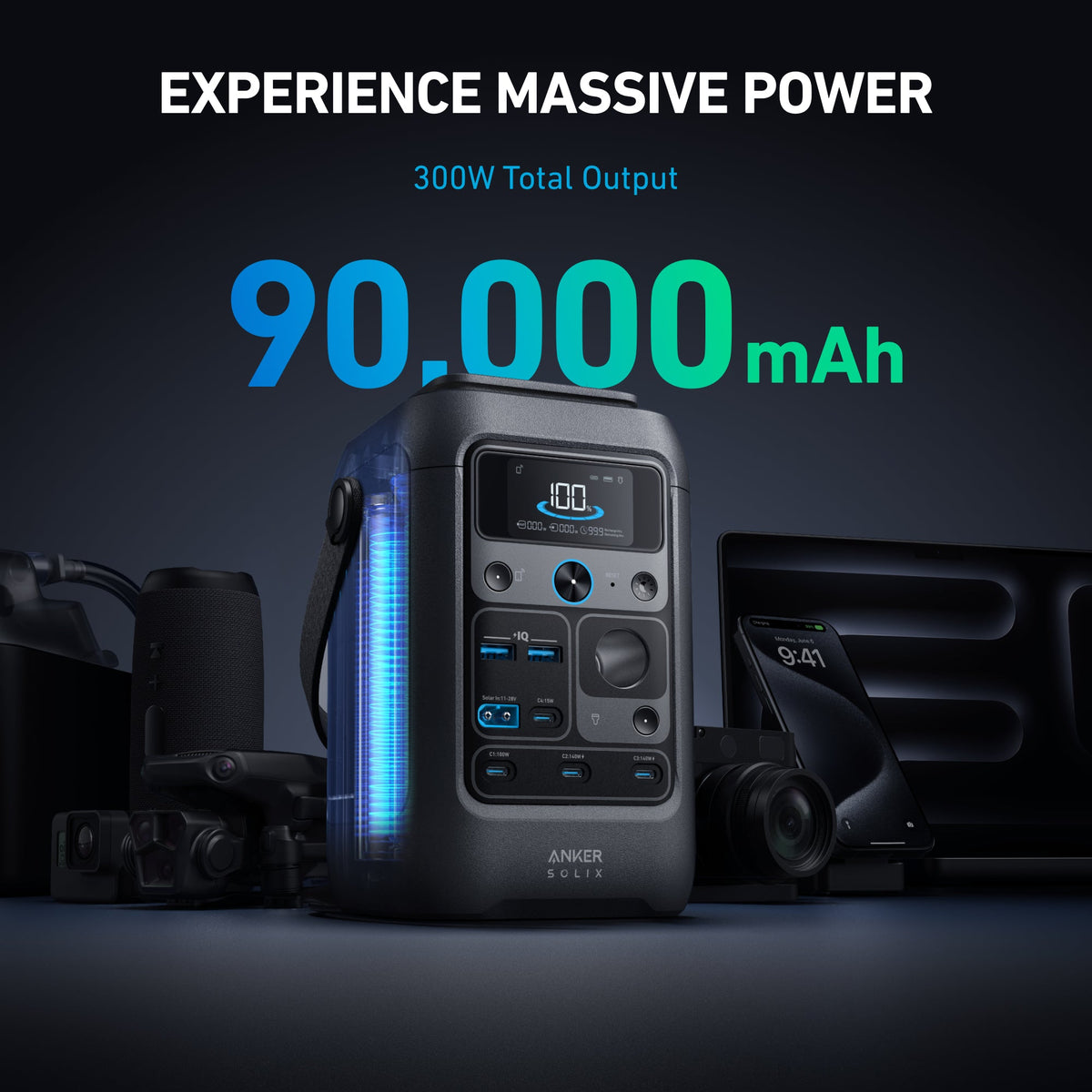 Anker SOLIX C300X DC Portable Power Station with 60W Solar Panel